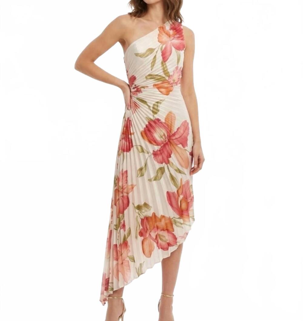NEW DRESS FORUM flattering one-shoulder maxi dress in coral garden
